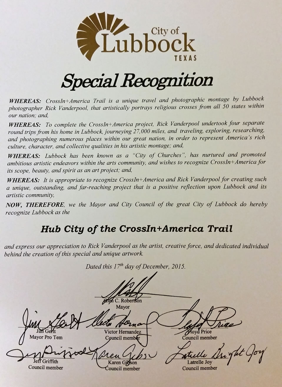 Special Recognition from City of Lubbock